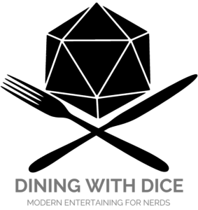 d20 with crossed cutlery; dining with dice modern entertaining for nerds